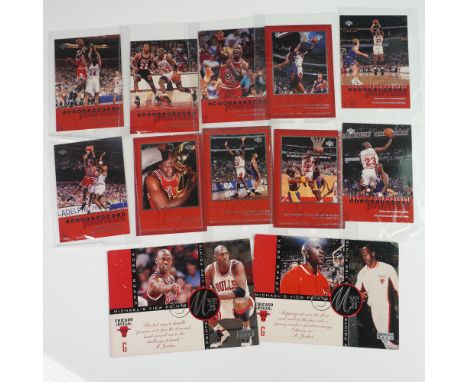 Set of 12 commemorative Michael Jordan trading cards by Upper Deck, celebrating key moments from Jordan's legendary basketbal