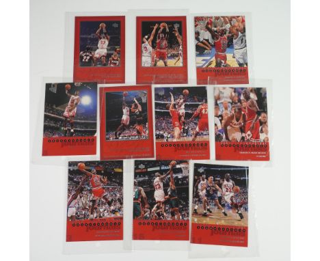 Set of 10 Michael Jordan Upper Deck basketball cards from the Jordan Journals and Championship Moments series, each featuring