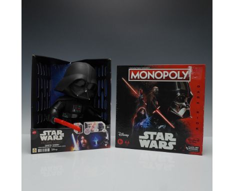 Two-piece Star Wars-themed lot including a Darth Vader Voice Manipulator figure from the Obi-Wan Kenobi series and a Monopoly