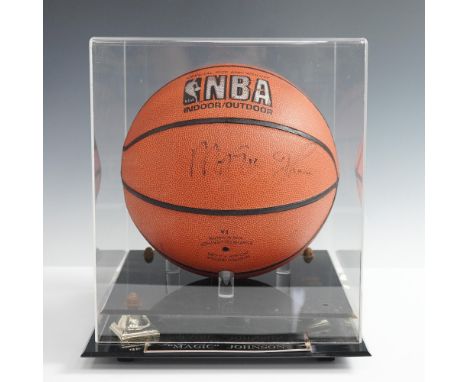 This NBA indoor/outdoor basketball bears the signature of basketball legend Earvin "Magic" Johnson, one of the most celebrate