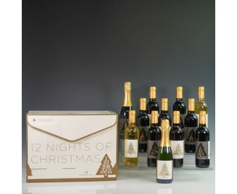 Cooper's Hawk Winery exclusive 12 Nights of Christmas holiday wine set, featuring twelve 375ml bottles of wine in a festive a