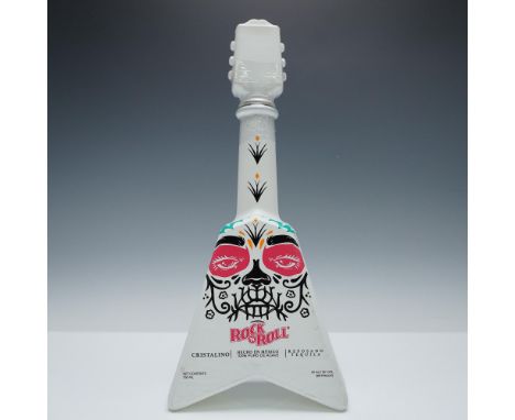 Striking Rock N Roll Tequila Cristalino Reposado, presented in a collectible guitar-shaped bottle featuring a bold Day of the