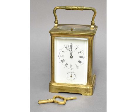 A Brass Strike and Repeat Alarm Carriage Clock, circa 1890, movement maker's mark DC for DrocourtMovement fully wound and goi