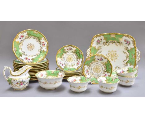 A 19th Century Coalport Green and Gilt Tea Service, painted with floral sprays; together with an early 20th century Royal Dou