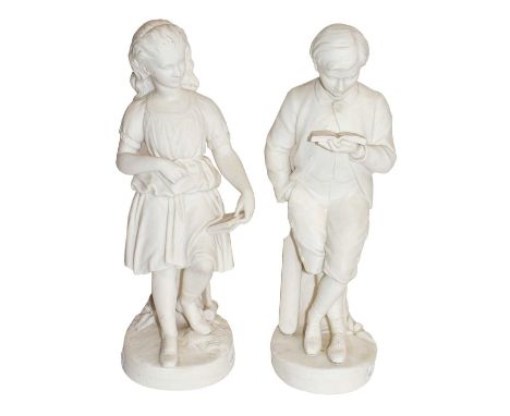 A Pair of 19th Century Copeland Parian Figures Titled 'Young England' and 'Young England's Sister'; together with A pair of W