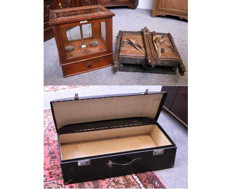 An Artists Travelling Easel, a chemical balance and a vintage motoring trunk (3)