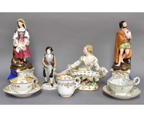 A John Bevington Porcelain Figural Basket after a Model by Meissen, Meissen style figure after a Kaendler, Cris de Paris figu