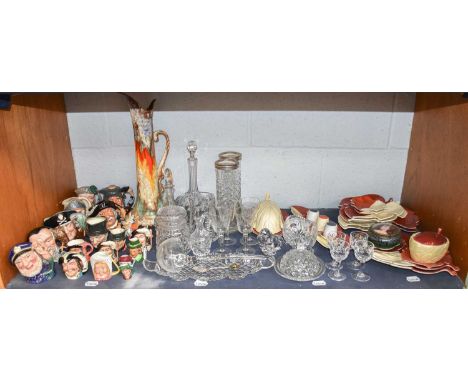 A Quantity of Assorted Pottery and Glassware, including Royal Doulton and similar character jugs, Carltonware leaf moulded di