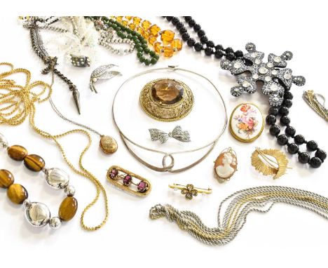 A Quantity of Jewellery, including a necklace stamped 'Chr Dior'; a garnet brooch; an opal brooch; seven further brooches; a 