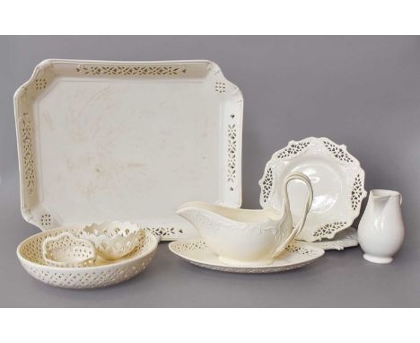 A Quantity of Modern Leeds Creamware, including pierced sauce tureen and ladle, a sauceboat on stand, a twin handled basket, 