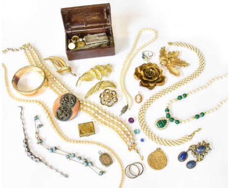 A Quantity of Jewellery, including a silver enamel flag pendant on chain, a silver locket, a gilt metal locket, various simul