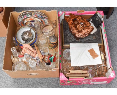 A Late Victorian Slate Mantle Clock, modern cuckoo clock, an early bible, including a quantity of Asian ceramics, and various