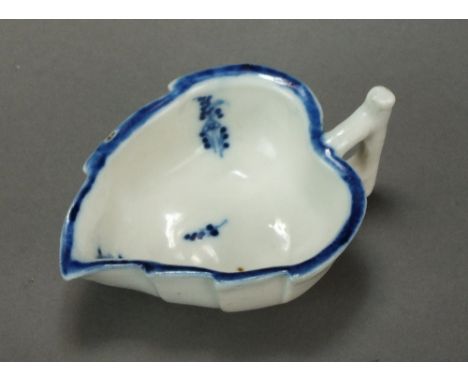 A Caughley butter boat painted with Locre Sprigs, circa 1788-95, unmarked, 7.2cm long (glazed over chip)Provenance: Wright Co