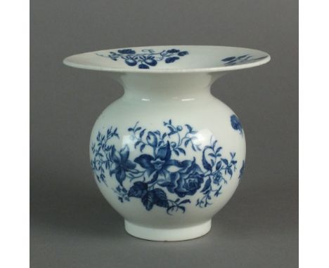 A Caughley spittoon or saffer pot transfer-printed in the Columbine and Ripe Fruit pattern, circa 1778-85, C mark, 10.5cm hig