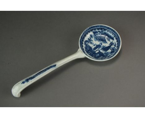 A Caughley tureen ladle transfer-printed with the Pleasure Boat or the Fisherman pattern, circa 1780, unmarked, 17.5cm longPr