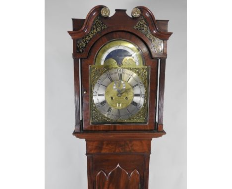 A George III mahogany eight day longcase clock, the 12.5 inch arched brass dial signed Burgess Liverpool with centred subsidi