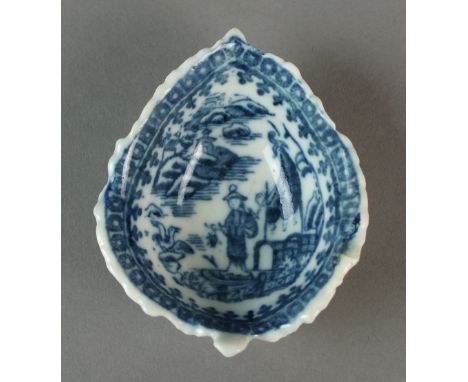 A rare Caughley pickle leaf dish, an unrecorded shape transfer-printed in the Fisherman or Pleasure Boat pattern, circa 1785-