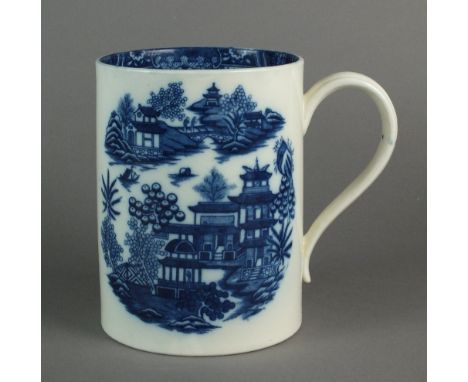 A Caughley mug in the transfer-printed in underglaze blue with the Bandstand pattern, circa 1785-90, unmarked, 17.3cm high an