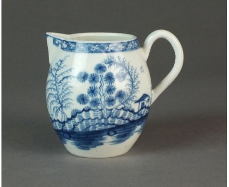 A Caughley robins' beak milk jug painted with the Rock Strata Island pattern, circa 1778-85, unmarked, 7.7cm highProvenance: 