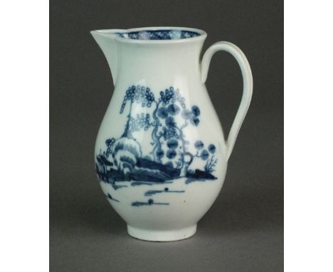 A Caughley sparrow beak milk jug painted in the Cannonball pattern, circa 1776-1782, with associated quatrefoil and line bord