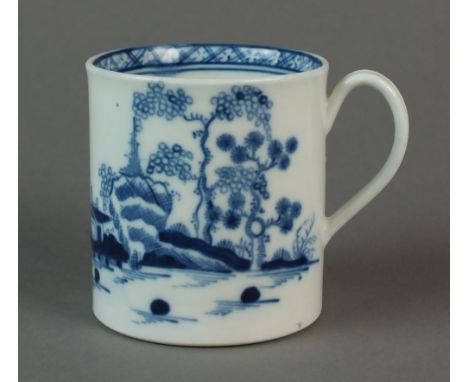 A Caughley coffee can painted with the Cannonball pattern, circa 1776-81, internal painted blue border, C mark, 6.2cm highPro