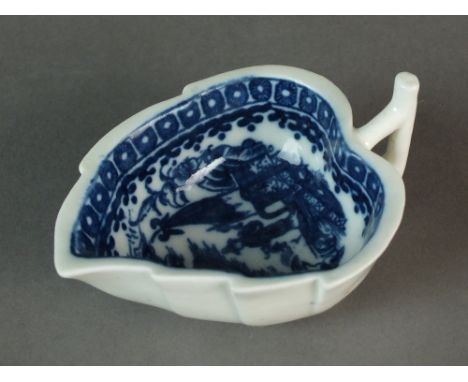 A Caughley butter boat transfer-printed in the Pleasure Boat pattern, circa 1780-90, 9.5cm longProvenance: Wright Collection 