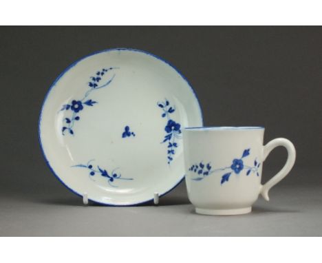 A Caughley coffee cup and saucer painted with the Chantilly Sprigs A pattern, circa 1788-94, S mark, cup 6.2cm high, saucer 1