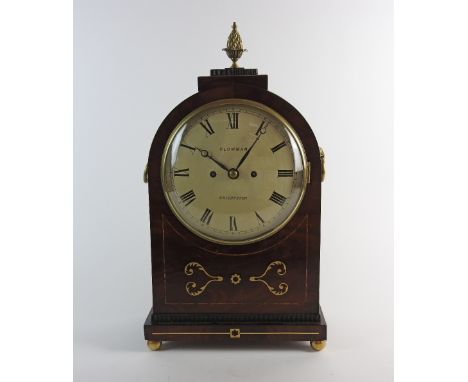 A Regency mahogany brass inlaid boxwood strung lancet bracket clock, the 8 inch convex dial signed Plowman Chichester within 