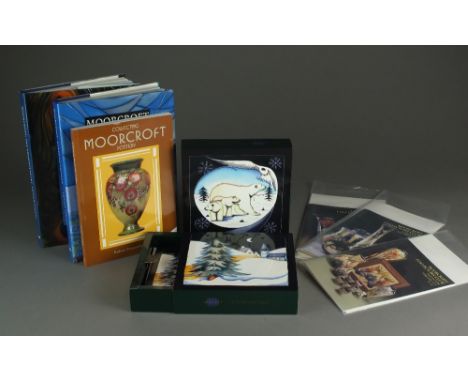 A collection of Moorcroft catalogues, greetings cards and Moorcroft books, including catalogues 1999-2009 and price lists, 20