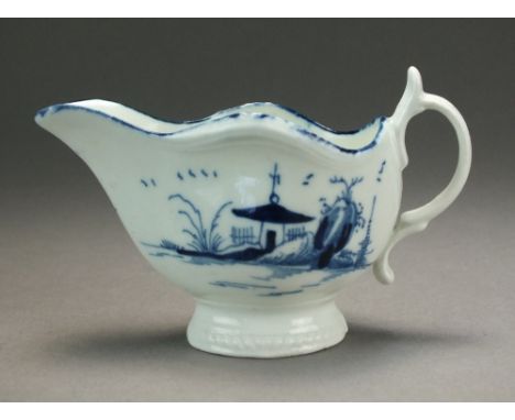 A Caughley cream boat painted with the Rock House Island pattern, circa 1777-85, C mark, 5.6cm highProvenance: Wright Collect