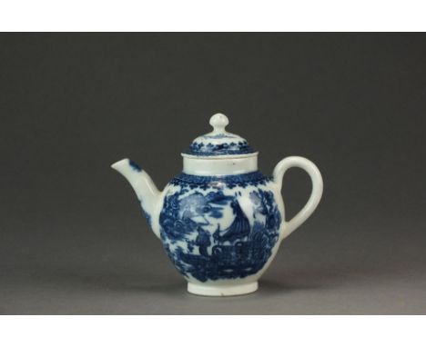 A Caughley toy teapot and cover transfer-printed with the Fisherman pattern, circa 1780, Sx mark, 8cm highProvenance: Mrs B.M