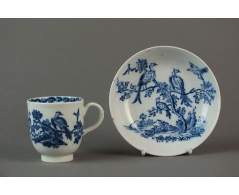 A Caughley coffee cup transfer-printed in the Birds in Branches pattern, circa 1780-85, unmarked, 6.9cm high, together with a