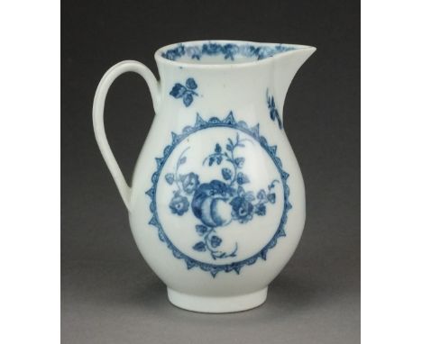 A Caughley sparrow beak milk jug transfer-printed with the Fruit and Wreath pattern, circa 1775, C mark, 9.1cm highProvenance