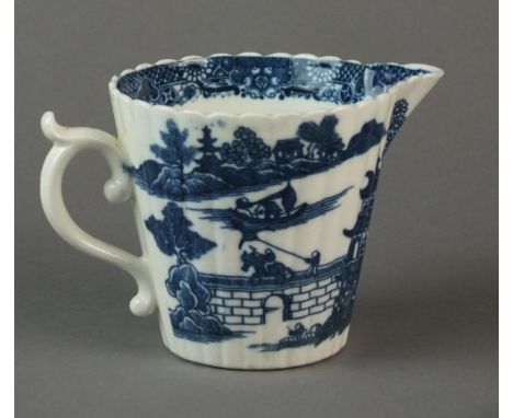 A fluted Caughley milk jug transfer-printed with the Temple pattern, circa 1786-92, So mark, 8cm highProvenance: Wright Colle