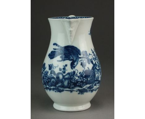 A Caughley mask-head baluster jug, circa 1778-88, transfer-printed in underglaze blue with the Parrot Pecking Fruit pattern, 