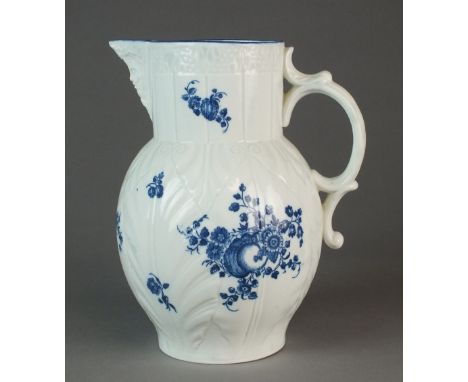 A Caughley mask-head jug printed with the Stalked Fruit pattern, circa 1785-92, Sx mark. 21.5cm high (hole to base)Provenance