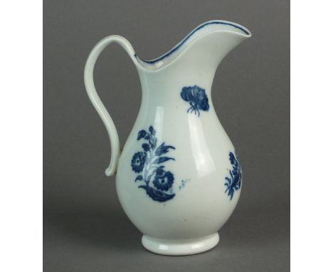 A Caughley ewer form milk jug transfer-printed with the Three Flowers and Butterfly pattern, circa 1777-83, C mark, 14.5cm hi