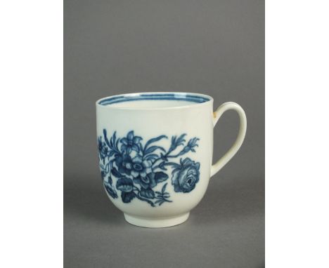 A Caughley trio of coffee cup, tea bowl and saucer transfer-printed in the Three Flowers and Butterfly pattern, circa 1776-80