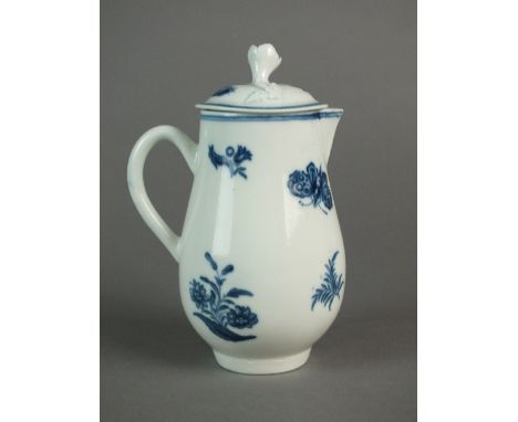 A Caughley sparrow beak jug with a matched cover in the Three Flowers and Fence patterns, circa 1775-80, S mark, 14.3cm high 