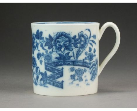 A Caughley mug transfer-printed in the Fence and Garden pattern, circa 1775-80, C mark, 5.8cm high (crack near handle)Provena