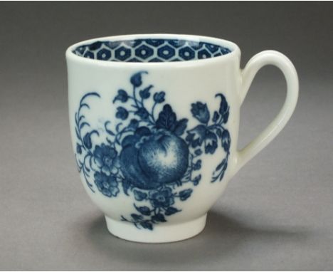 A Caughley coffee cup transfer-printed in the Apple and Damson pattern, circa 1778-85, C mark, 6.5cm highProvenance: The Appl