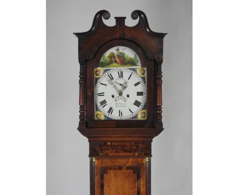 An early 19th century oak crossbanded mahogany eight day longcase clock, the 12 inch arch enamelled dial signed H. Johnson. B