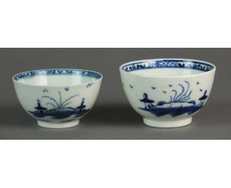 A Caughley toy slop bowl painted in the Island pattern, circa 1785-95, painted S mark, 7.1cm diameter, together with another 