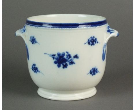A Caughley jardinière painted in the Salopian Sprig pattern with spreading foot and shell topped lug handles, a saw tooth edg