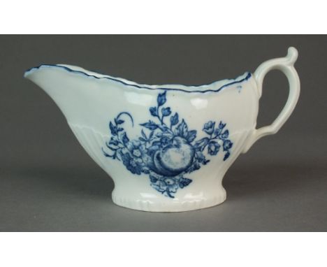 A Caughley sauce boat transfer-printed with fruit, circa 1782-90, unmarked, 7.2cm high (firing fault inside foot)Provenance: 