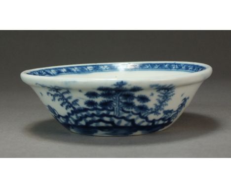 A Caughley tart pan painted with the Rock Strata Island (Island Sampan) pattern, circa 1777-84, C mark, 10.2cm diameterProven