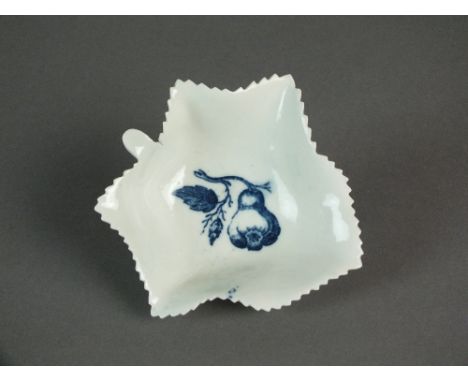 A Caughley pickle leaf dish transfer-printed with the Pear pattern, circa 1780-85, S mark, 9.6cm wideProvenance: Wright Colle
