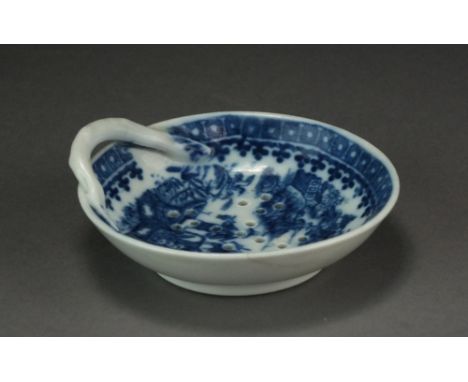 A Caughley egg drainer, circa 1775-90, transfer-printed with the Fisherman or Pleasure Boat pattern, unmarked, 8cm diameterPr