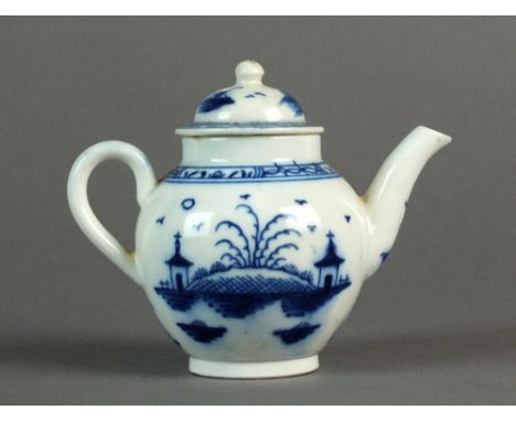 A Caughley toy teapot with cover painted in the Island pattern, circa 1780-92, S mark, 7.2cm highProvenance: Wright Collectio