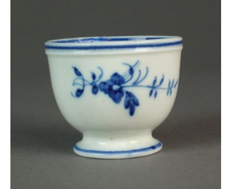 A low Caughley egg cup painted with Chantilly Sprigs, S mark, 4.2cm high (repaired chip)Provenance: Wright Collection no.547,